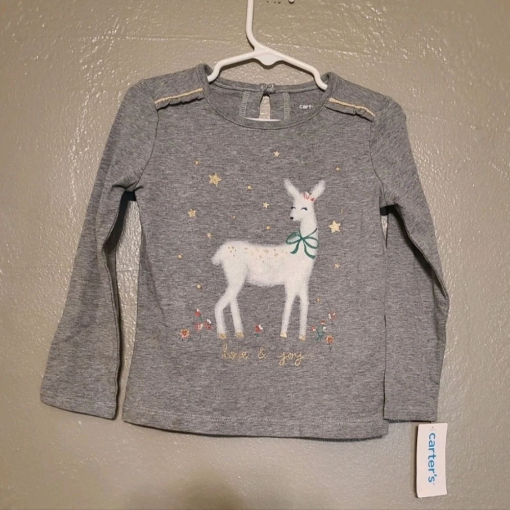 Carters Cute Festive Girls Reindeer Shirt With Glitter NWT Size 3/3T - Picture 10 of 10